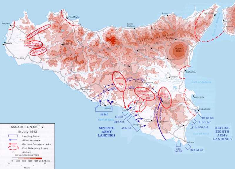 Disposición de las tropas italianas y alemanas en la isla antes de la Invasión